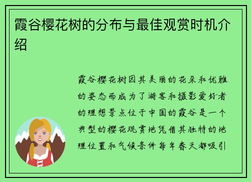 霞谷樱花树的分布与最佳观赏时机介绍